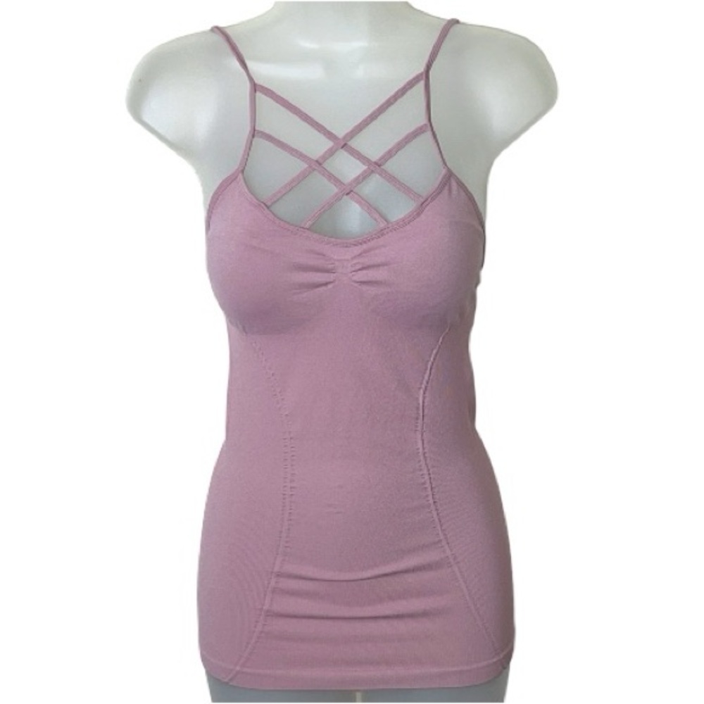 Y2K Prime Cut Strappy Front Cut Out Padded Working Tank Top with Sports Bra Gym